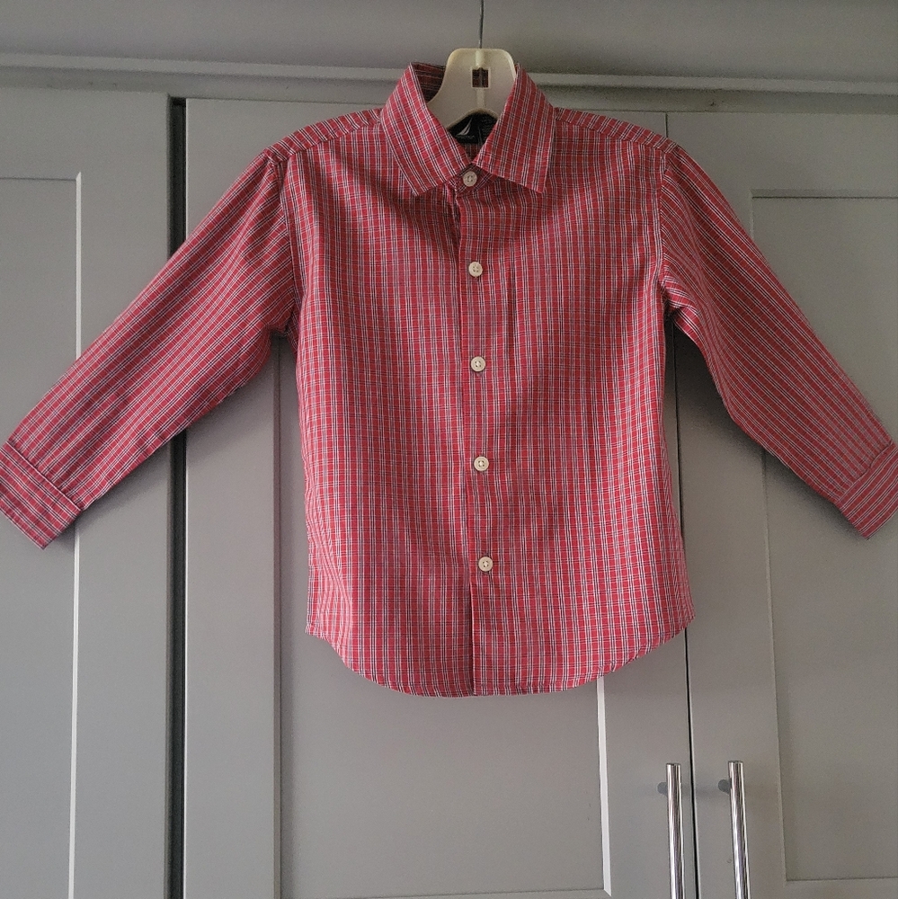 Nautica Toddler's Red and Blue Plaid Long Sleeve Shirt Siz 4T